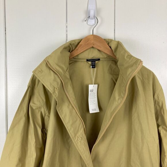 NWT Eileen Fisher Stand Collar Hidden Hood Cotton Blend Coat in Straw WMS XS - Picture 4 of 13